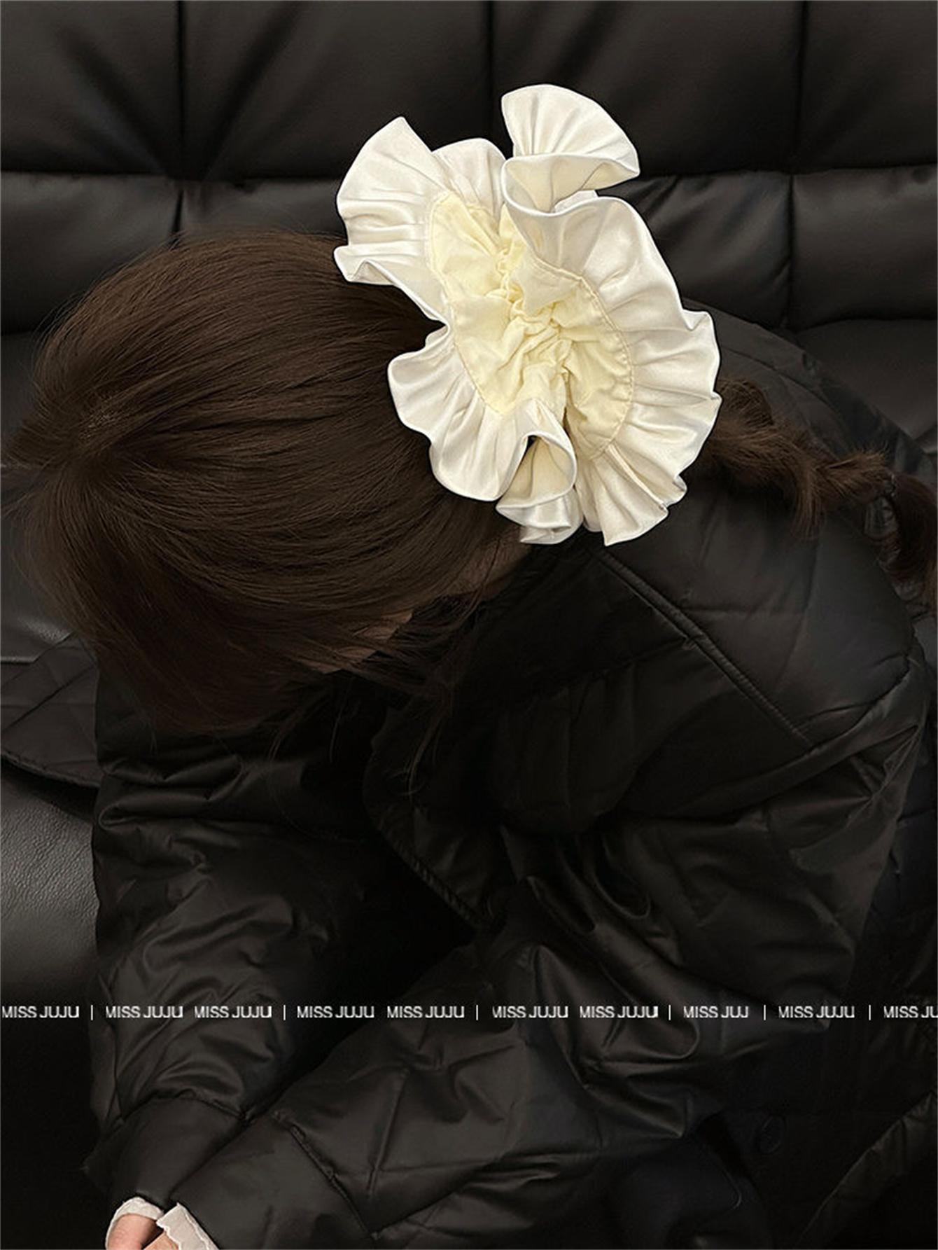 

Новое поступление! Французская плиссированная резинка для волос с оборками - Двухслойная атласная ткань, Аксессуары для волос в стиле балеткор для женщин, La белый