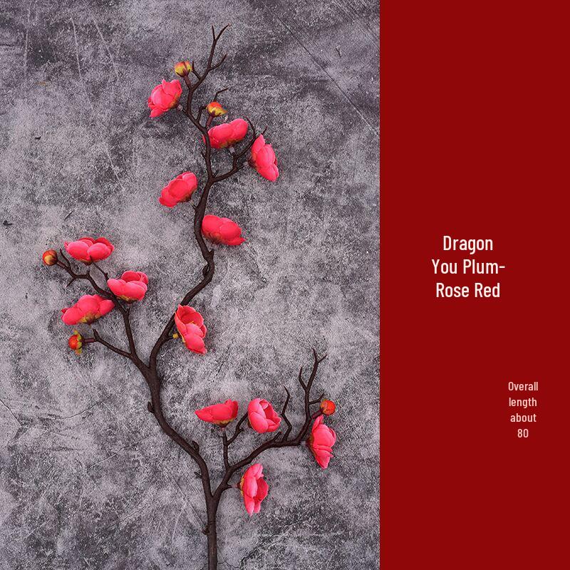 Artificial Plum and Peach Blossom Branch Ornament for Living Room - Dried Flowers Bonsai Arrangement In Pot for Indoor Winter Decoration