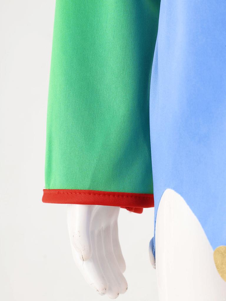 Unisex Circus Clown Costume Color Block Patchwork Clown Dress Hat Waistband Pants Halloween Performance Attire