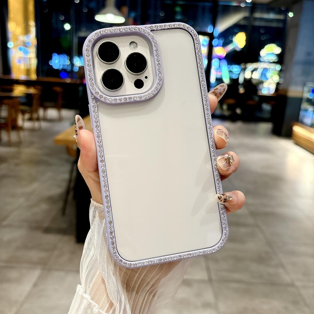 Elegant Phone Cases for iPhone 11 12 13 14 15 16 Gen 13 14 15 Pro 14 15 16 Pro Max Rhinestone-Embellished Frame Phone Case