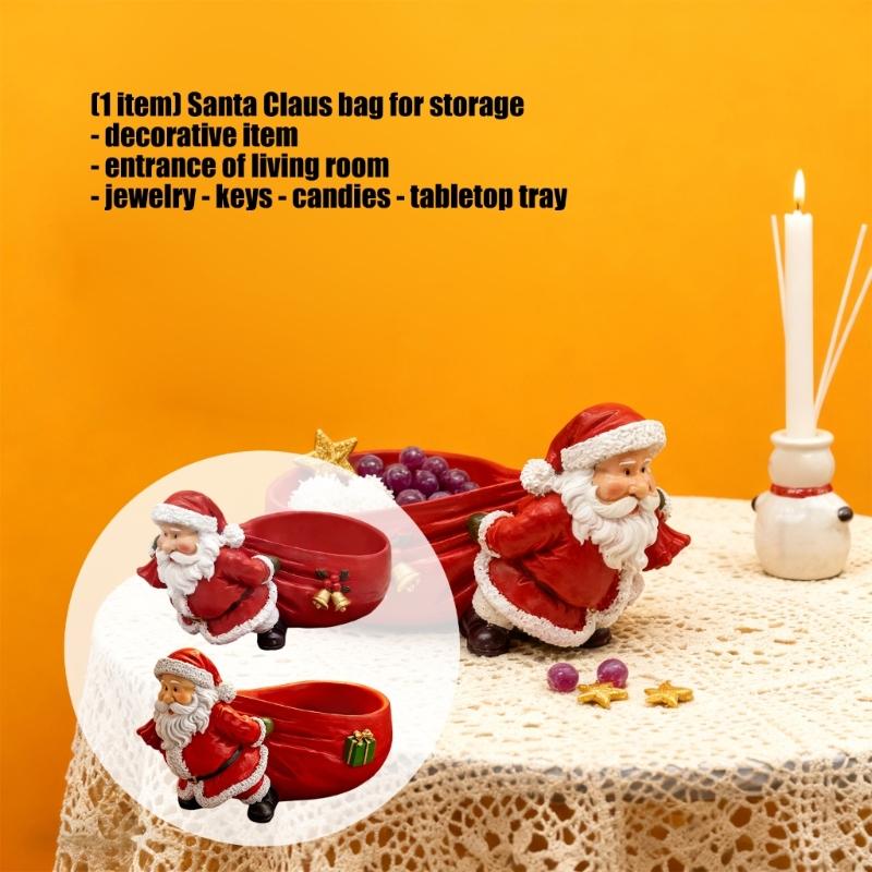 Decorative Santa Bag Storage Tray, Christmas Figurine for Dresser Jewelry, Bedroom Items, and Entryway Accessories