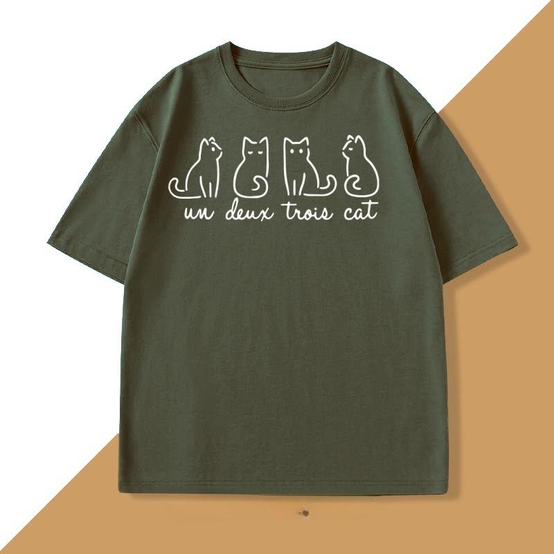 Un Deux Trois Cat T Shirt Casual Cat Mom TShirt French Teacher Tshirt Funny Cat Tshirt Unisex WOMEN Causal Short Sleeve Tees Tops