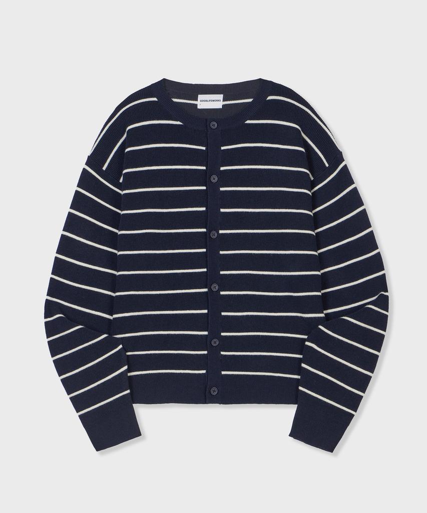 GLW Striped Crop Knit Cardigan Navy