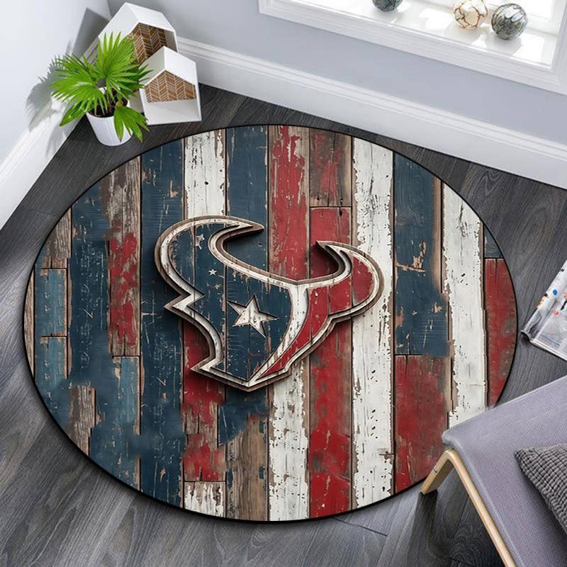 Houston Texans Round Area Rug,Carpet Rug for Living Room Bedroom Sofa Playroom Decor,Non-slip Floor Mat