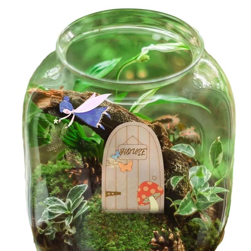 20pcs/set Wooden Succulent Pot Decorative Wood Chip Cartoon Wooden Door Window Craft for Terrarium Home Garden Decoration