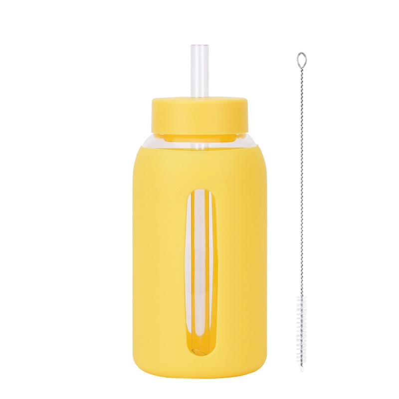 600Ml Silicone Sleeve Borosilicate Glass Water Cup With Straw Can Suck Pearls Portable Outdoor Cup