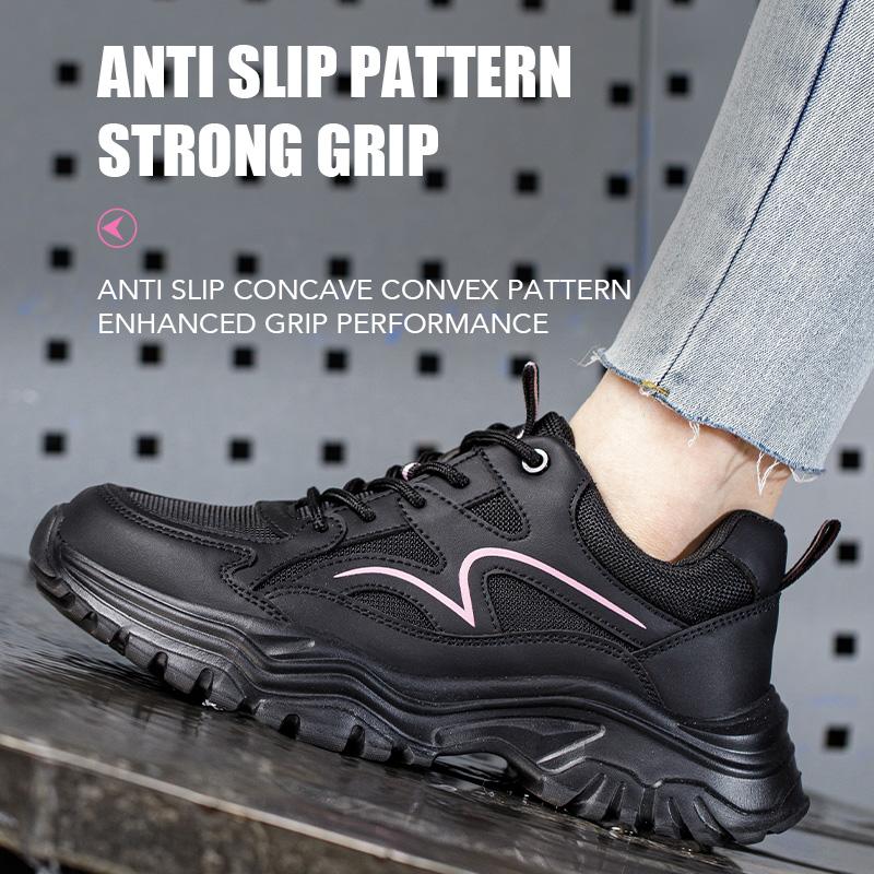 Slip-Resistant Lightweight Breathable Womens Steel Toe Sneakers, Anti-Smash Anti-Puncture Work Safety Shoes For Ladies Black
