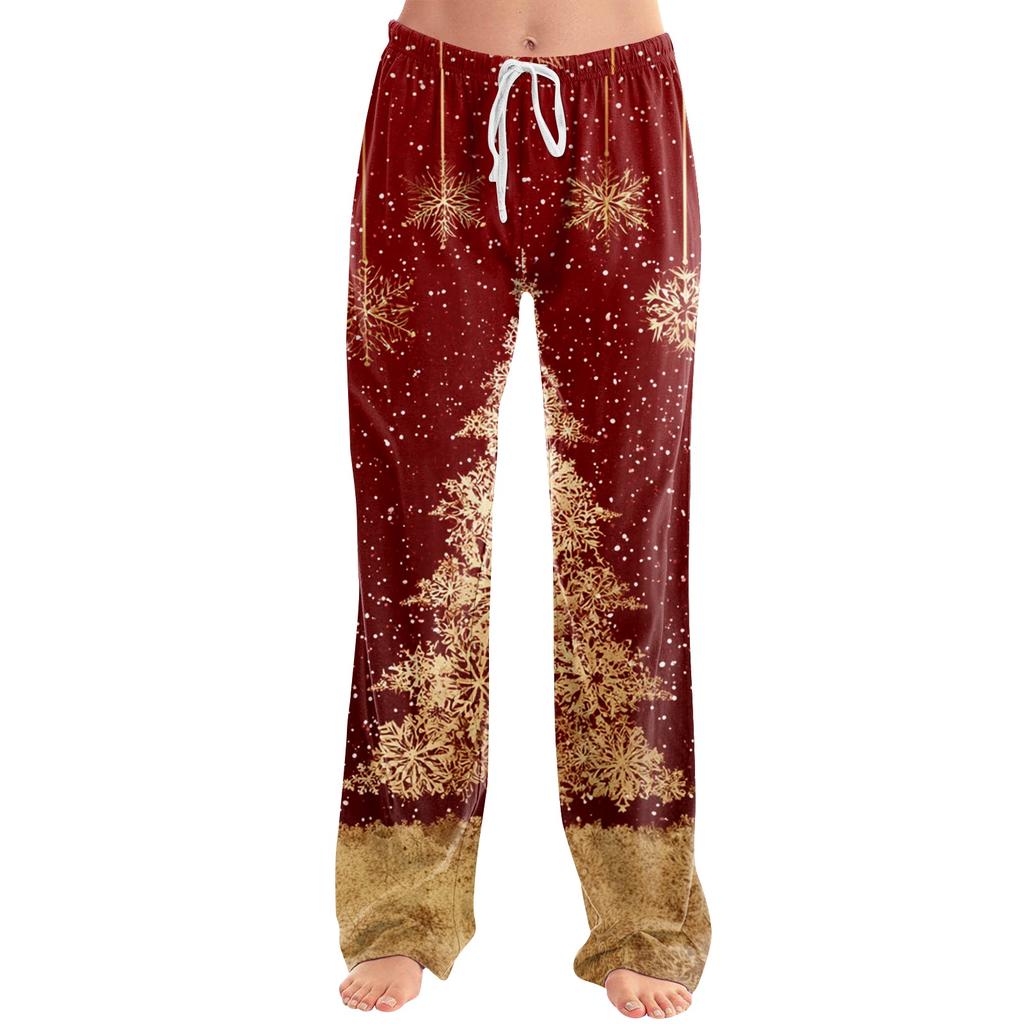 Women's Casual Christmas Print Pants Loose Fit Holiday Trousers