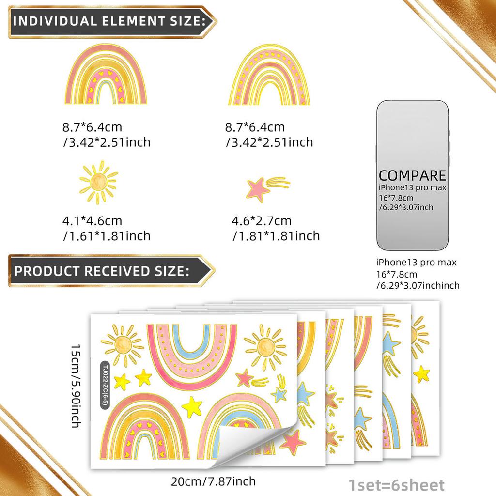 Tj022 Hand-Painted Stars Rainbow Sun Bronzing Wall Sticker Decoration Children'S Room Bedroom Background Self-Adhesive Wall Sticker