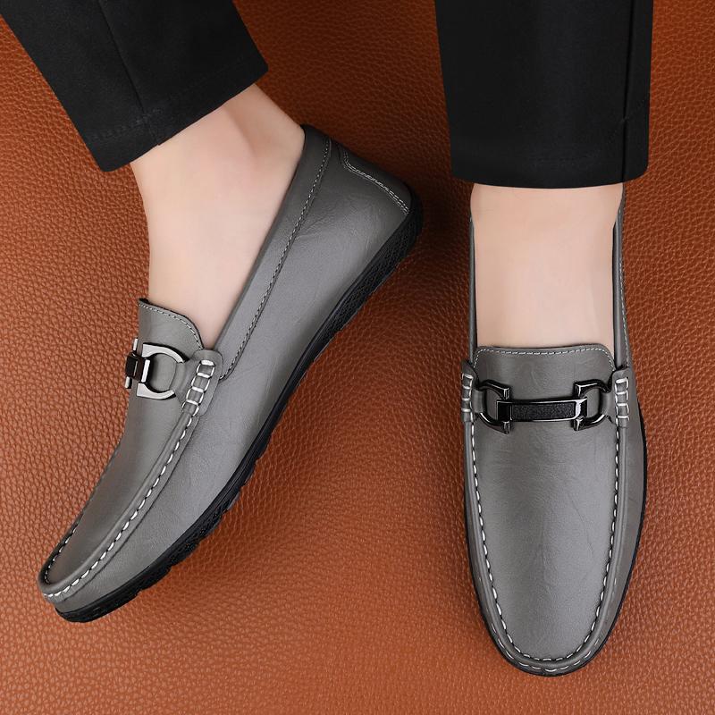 Fashion Slip On Lightweight Men's Leather Shoes Comfortable Business and Leisure Styles Outdoor Street Walking Flat Bottomed Shoes