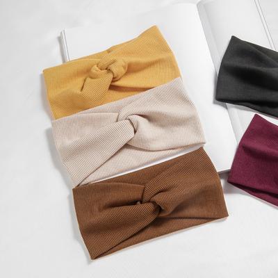 Elastic Hair Accessories Women'S New Knitted Thread Twist Turban Bandage Solid Wide Knitted Knotted Yoga Hair Band Yoga Headband