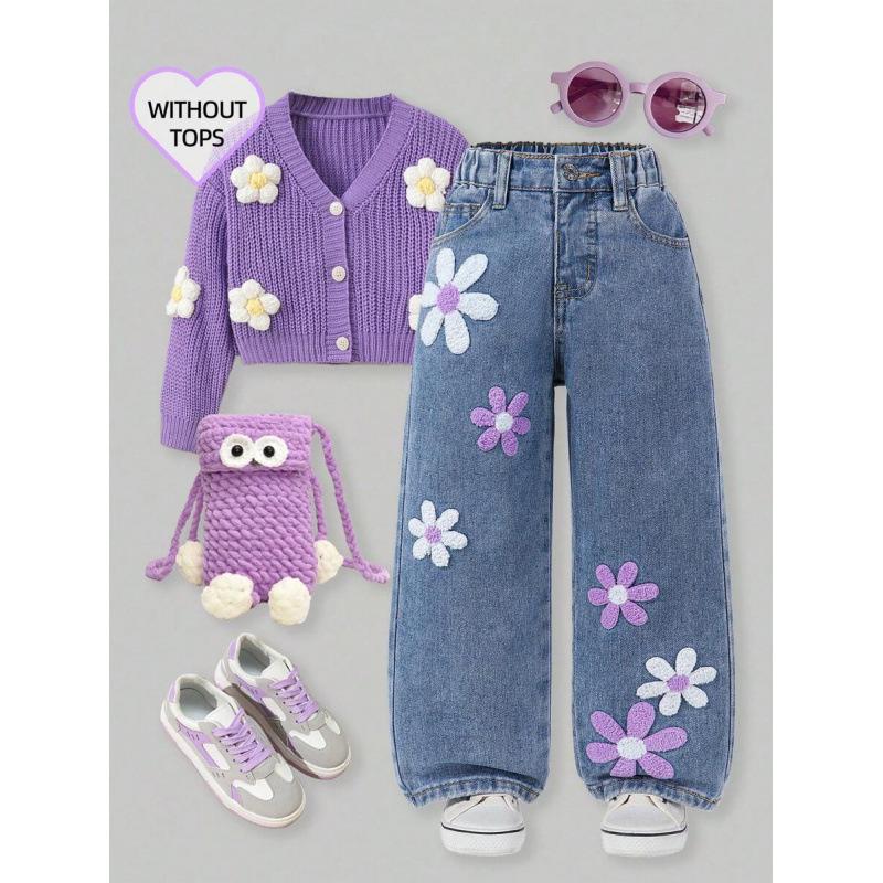

Wide-Leg Jeans with Embroidered Towel Design 5Y