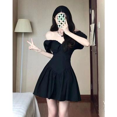 Black French Pleated V-neck Backless Dress Women's Summer Niche Design Waist Pure Pleated Skirt