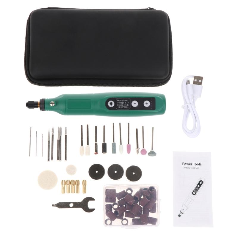 

60PCS Electric Mini Drill Power Tool Multifunctional Nail Grinder Grinding Set 5-Speed Engraving Pen Nail Polisher Tool зелений