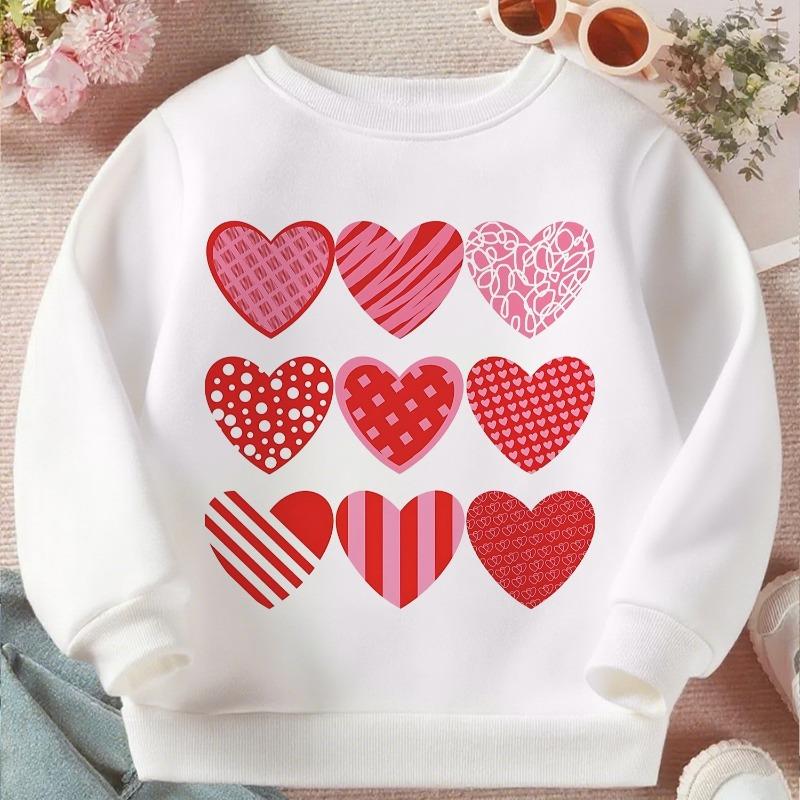 Kids Crewneck Sweatshirt, Cute Valentine Heart Love Theme Graphic Print, Fall Winter Clothing