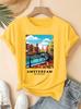 Amsterdam Landscape Printed Pattern Round Neck Tshirt Fresh Top Summer Elegant Party Fashion Versatile Commuter Womens Wear