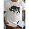 European Size Men's Summer T-shirt, Bison Silhouette Splatter Graphic Print Short Sleeve Tees Trend Casual Tops for Daily Life, Big & Tall Guys
