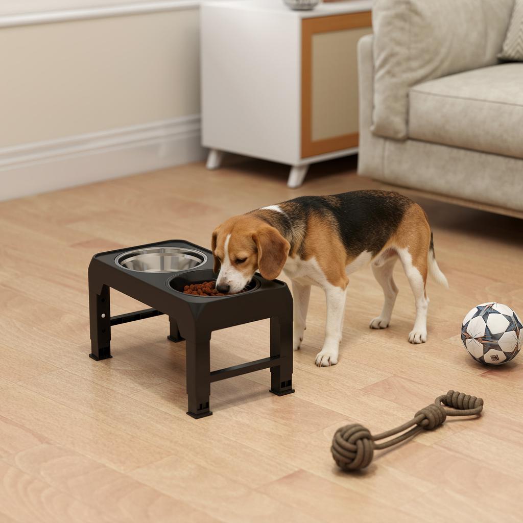 Raised Dog Bowl, Foldable Elevated Dog bowls with Slow Feeder, 4 Adjustable Heights, for Small Medium Large Breeds