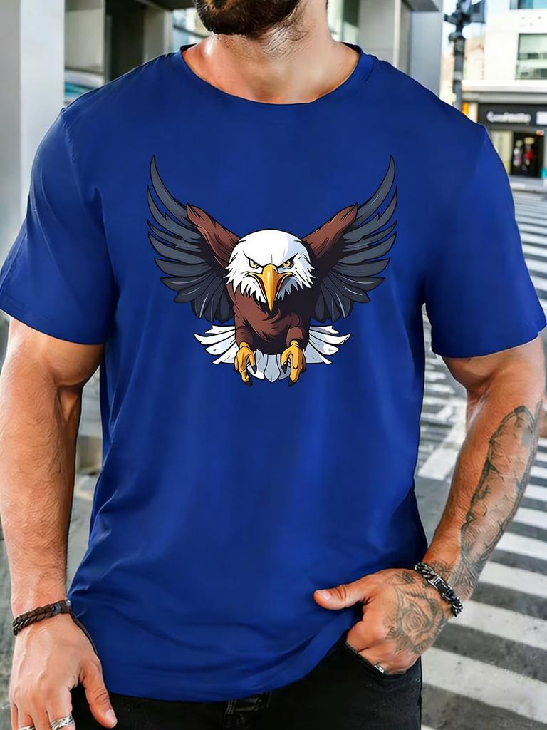 Cool Aggressive Flying Bald Eagle Graphic Unisexs Cotton Crew Neck Tee Short Sleeve Loose Patriotic Casual Daily Street Male Top