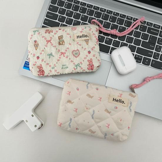 Prošívaná bavlněná peněženka na mince s květinovým vzorem Roztomilé mini pouzdro na digitální fotoaparát se zipem pro ženy a dívky Malý cestovní organizér na kosmetiku a toaletní potřeby