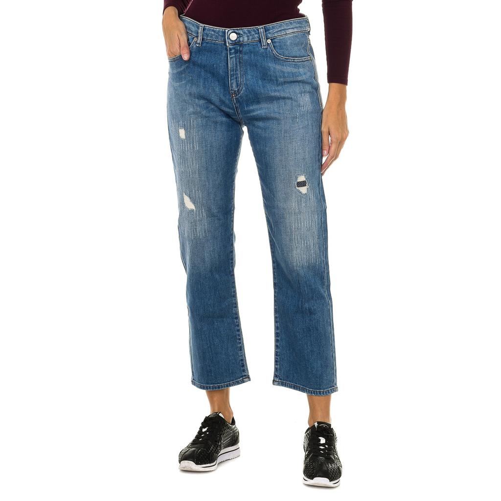 Women's Ripped and Worn Effect Long Jeans 6Y5J10-5D2MZ