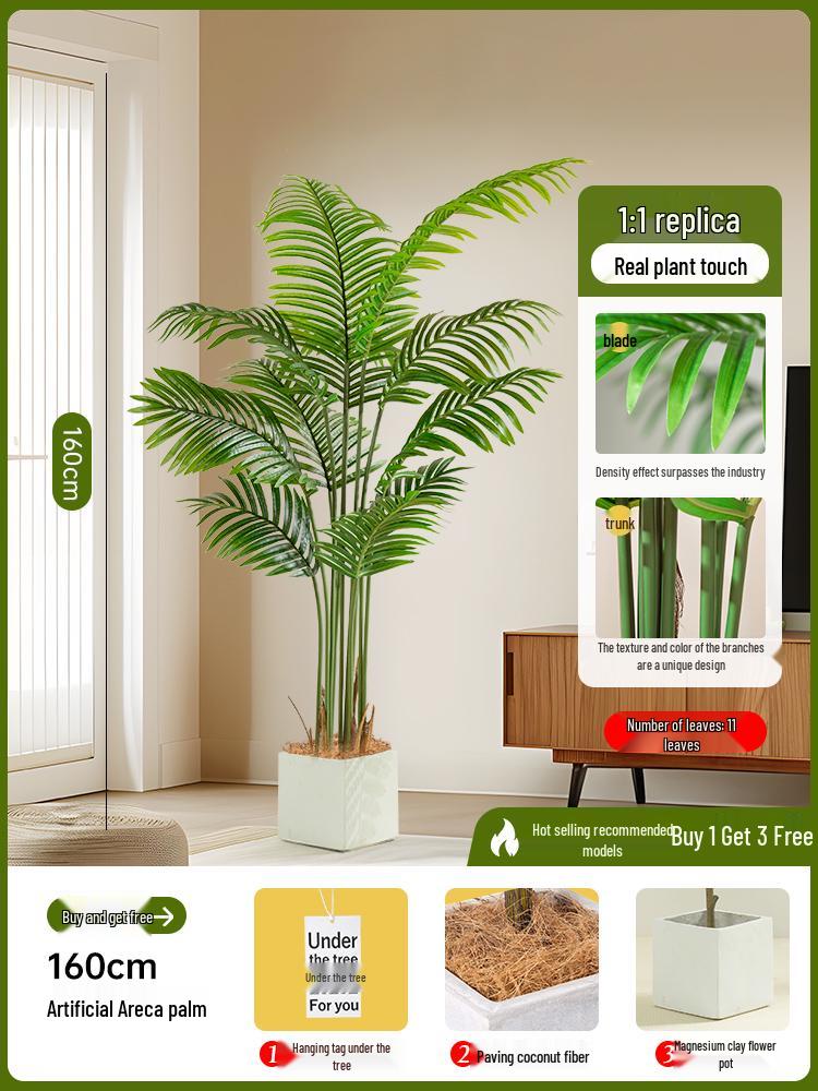 Luxury Fishtail Palm Artificial Tree for Indoor Living Room Decor - Bionic Green Plant In Pot for Floor Landscaping.