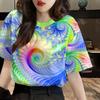 Summer Hot Sale Geometric Pattern 3D Print Short Sleeve round Neck T-Shirt Women's Fashionable Polyester Moisture Wicking Tee