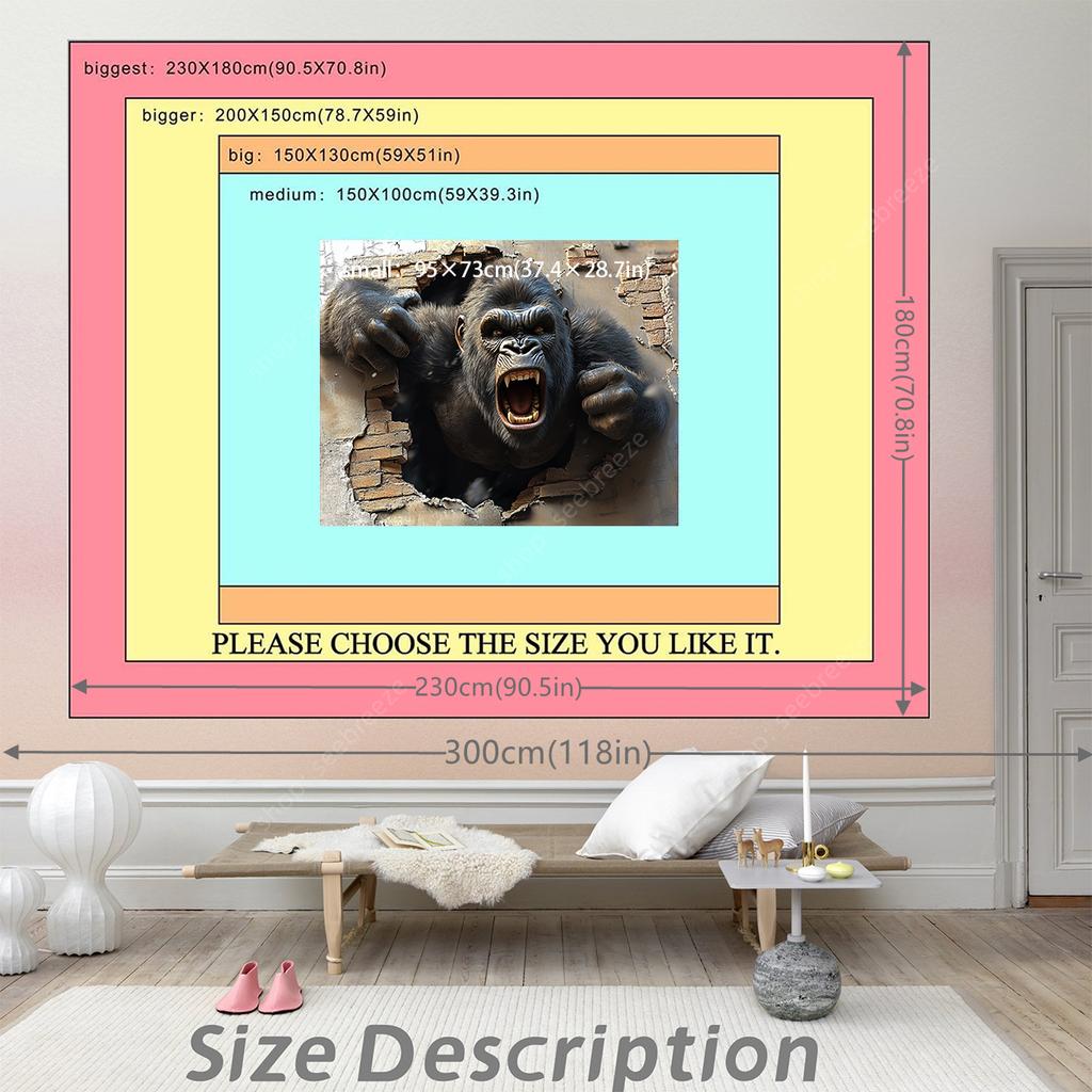 Angry Gorilla Climbing Out of A Hole Tapestry Wall Hanging for Hippie Aesthetic Room Decor Psychedelic Home Wall Decor Yoga Mat