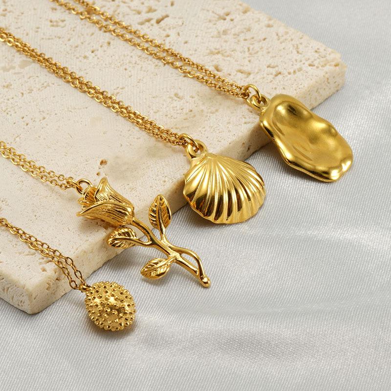 Unique Stainless Steel Irregular Shell Rose Necklace for Women