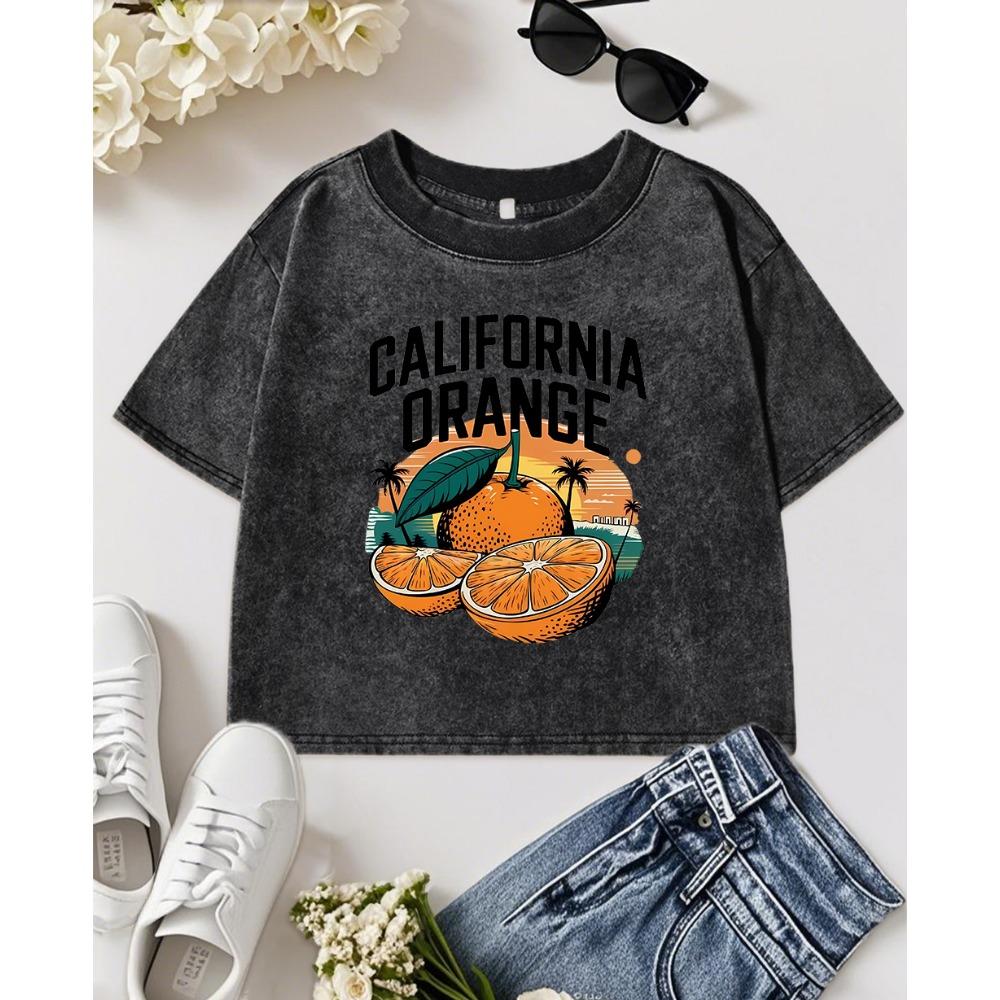 

Женская выстиранная приталенная футболка с принтом фрукта Калифорнийский апельсин, повседневная, мягкая, с коротким рукавом, модная летняя футболка, одежда XL