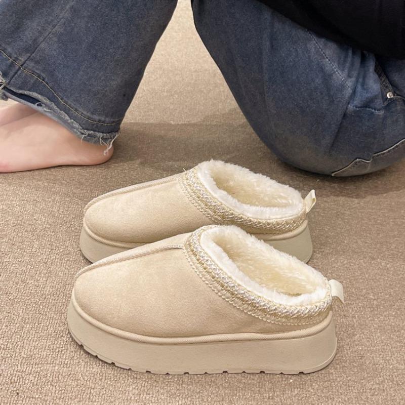 Winter new Mao Mao mouth snow boots women's thick-soled short tube thickened one pedal lazy light cotton shoes