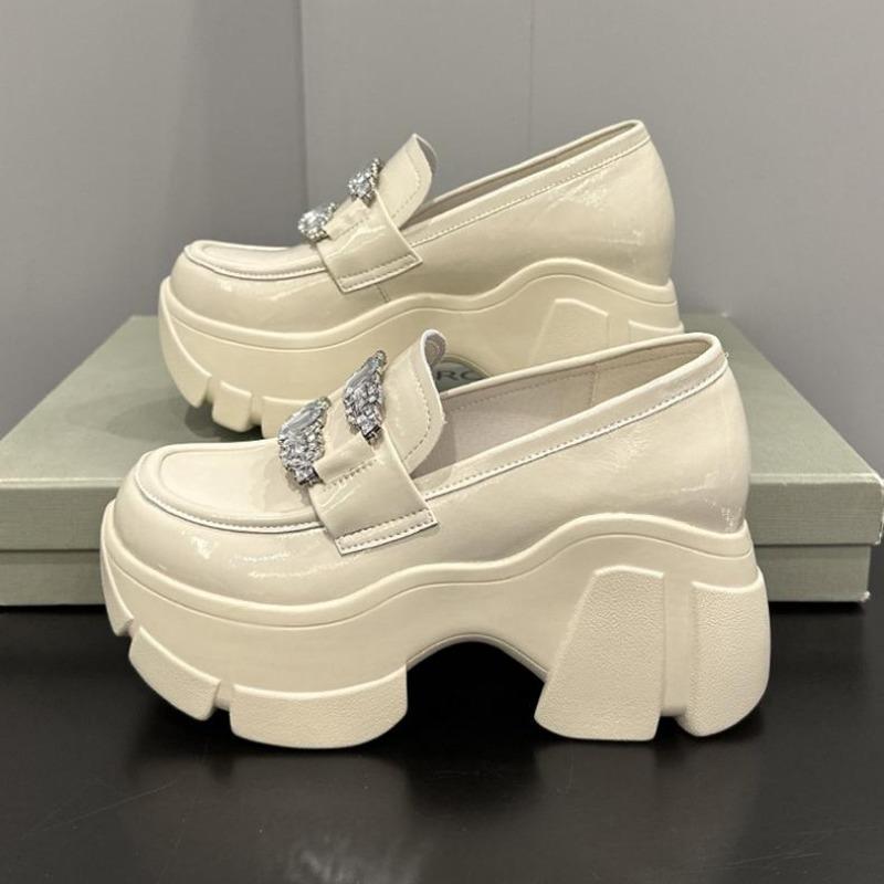 Fashion Thick-soled Mary Jane Platform Loafer Inner High Heel British Leather Shoes Women Thick Bottom Sponge Bottom Non-slip