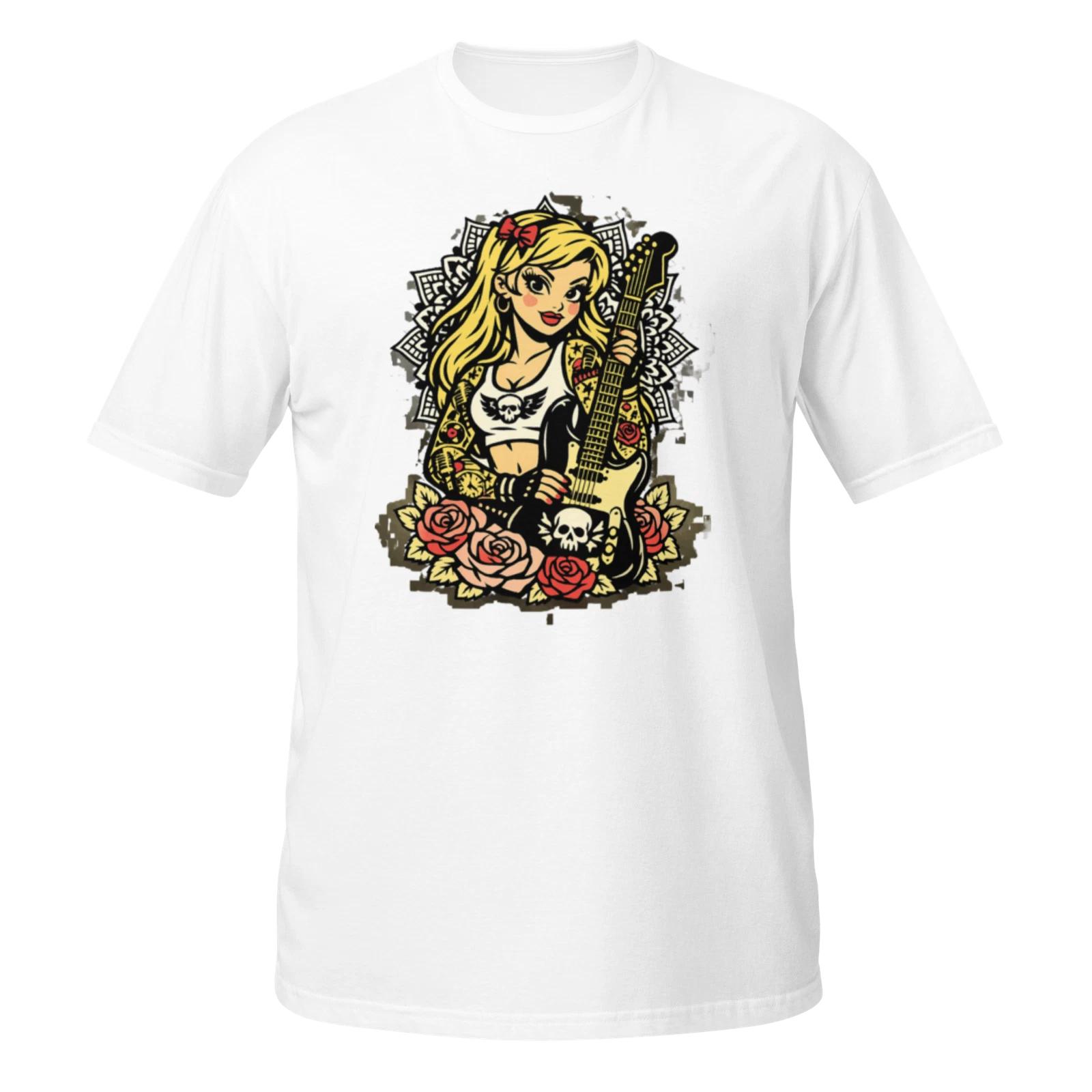 Rock Guitar Unisex T-Shirt Disney Cartoon Princess Biker Tattoo Guitar Music XXXL