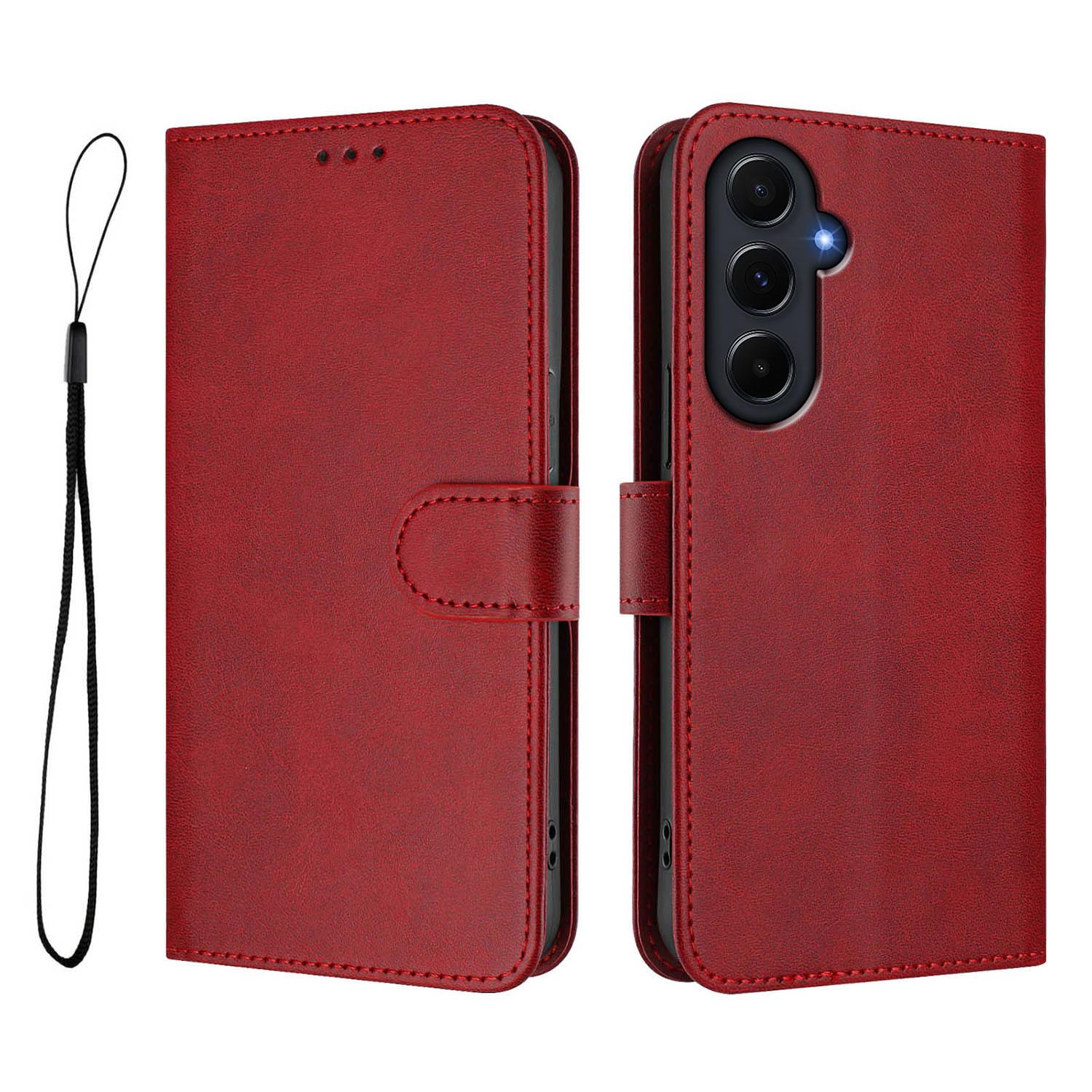 

Для Samsung Galaxy A55 5G Чехол-кошелек с RFID-блокировкой, кожа теленка, подставка, чехол для телефона с ремешком Wine Red