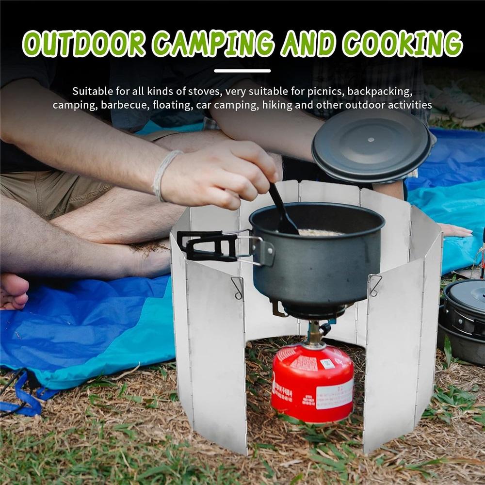 10 Plates Aluminum Stove Windscreen – Foldable Camping Windshield With Drawstring Bag, Portable Butane Stove Wind Blocker For Outdoor Cooking