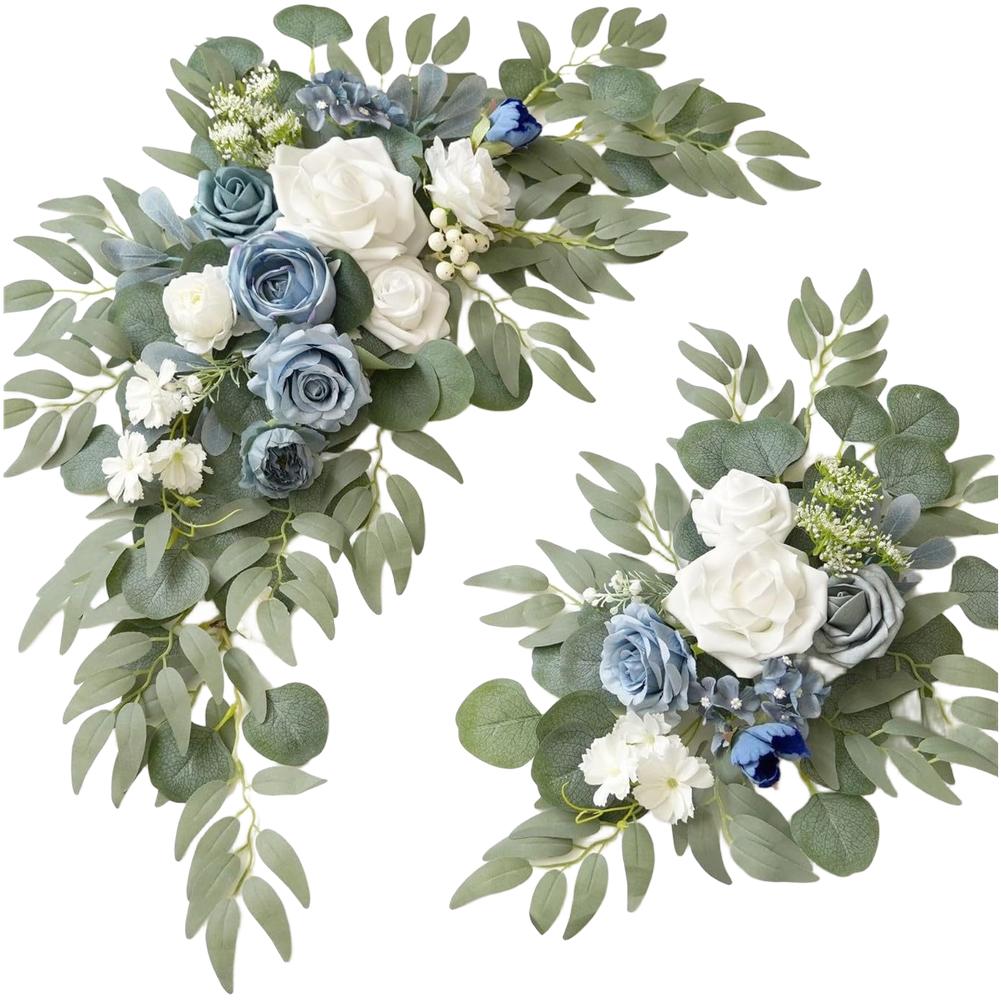 Wedding Entrance Floral Decor with Faux Flower Swag Featuring Lifelike Silk and Plastic Flowers for Ceremony and Reception Party