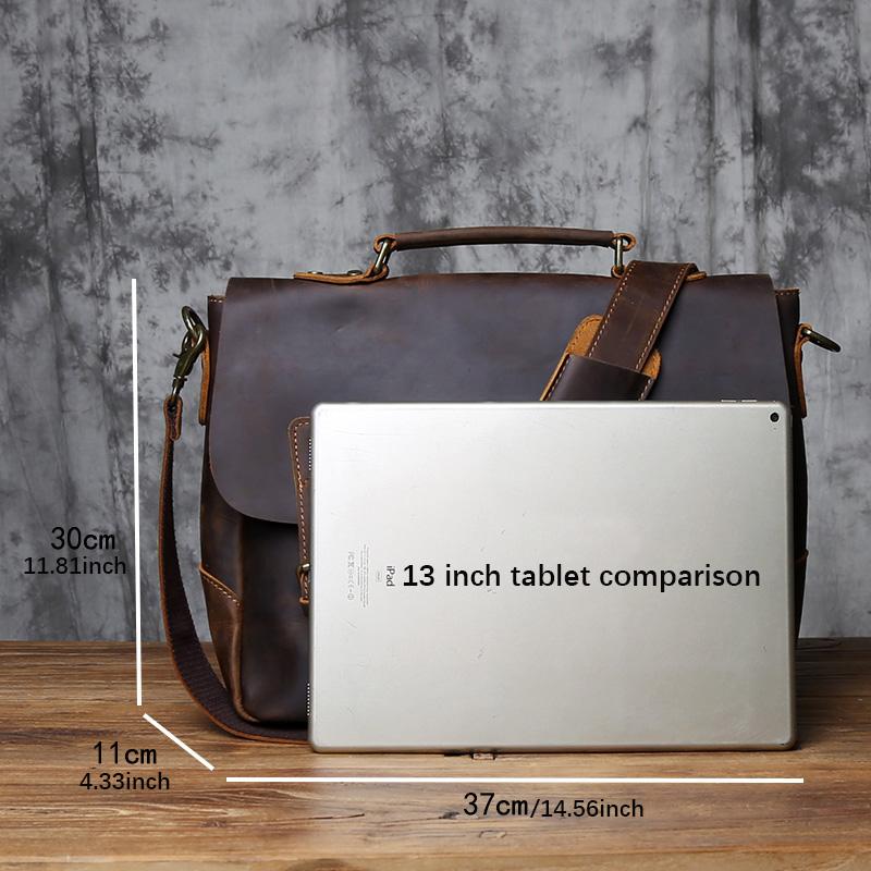 Retro Top Layer Leather Men's Handbag Crazy Horse Leather Casual Shoulder Messenger Bag with Horizontal Compartment for Men