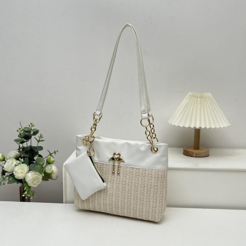 

Straw bag summer new fashion two-piece set shoulder bag swan decorative armpit bag women s bag one белый