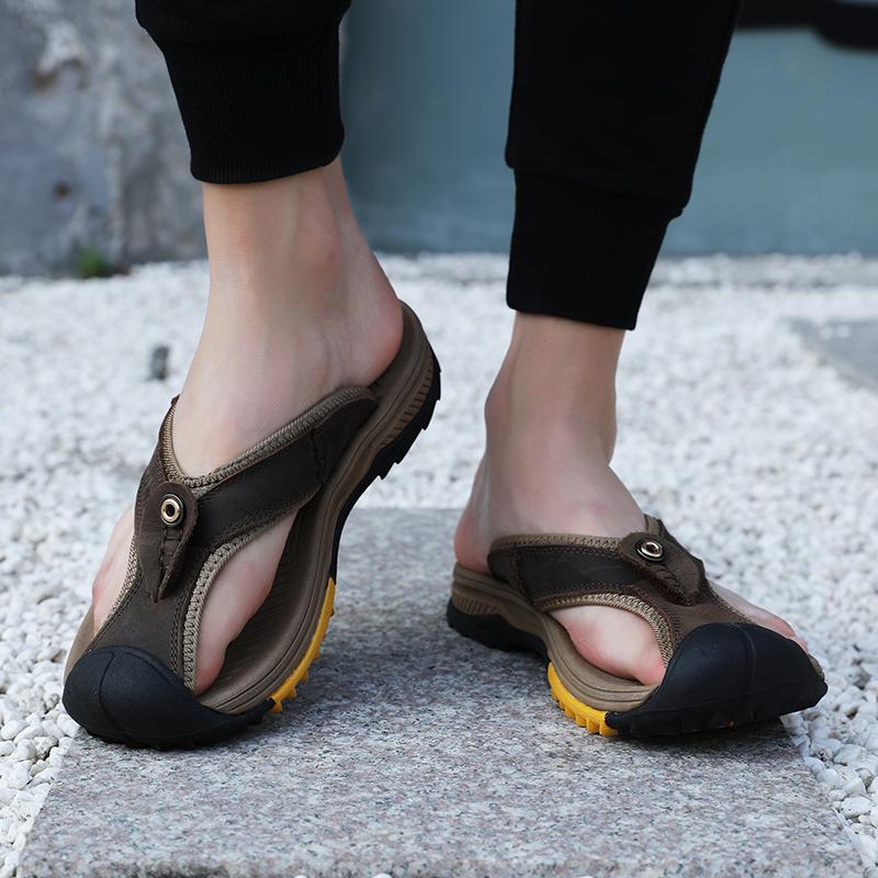 Men Flip Flops Slippers White Outdoor Summer Brown Roman Sandals Black Open Toe Beach Shoes Plus Size