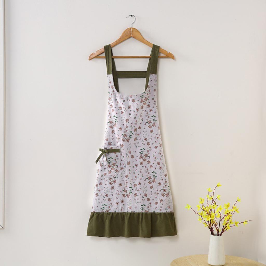 Adjustable Floral Print Cooking Apron with Pockets Stylish Tie-up Work Apron for Women Machine Washable Art Apron