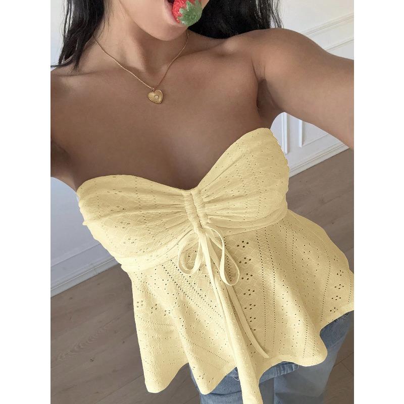 Women's Tank Tops 2026 Summer Slim Fit Sleeveless Backless Women's Strapless Tanks Vest Fashion Elegant Solid Color Drawstring Hot Girts Camis