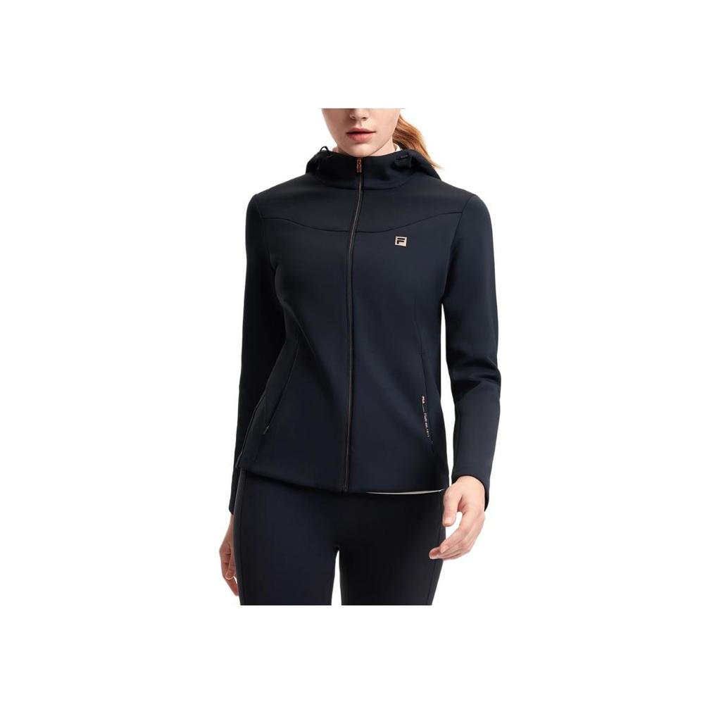 Fila Fitness Knitted Hooded Comfortable Long Sleeve Jacket Women Jackets Deep-Black A11W511503F-BK
