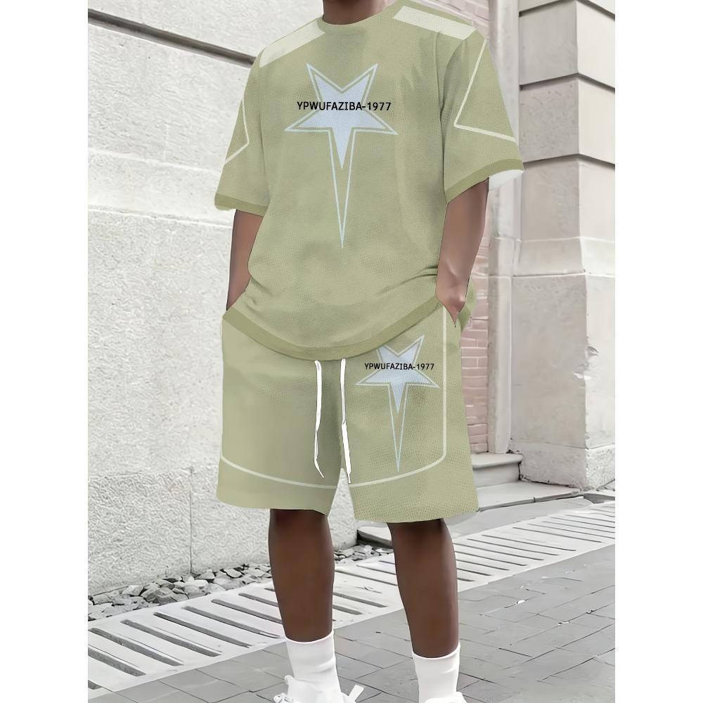 Men s summer casual two-piece set, short sleeved and shorts design 2XS