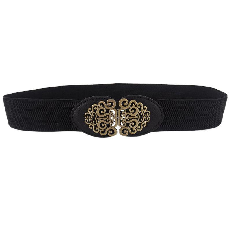 Vintage Floral Black Waist Belt For Women Stylish Elastic Cinched Accessory For Dresses