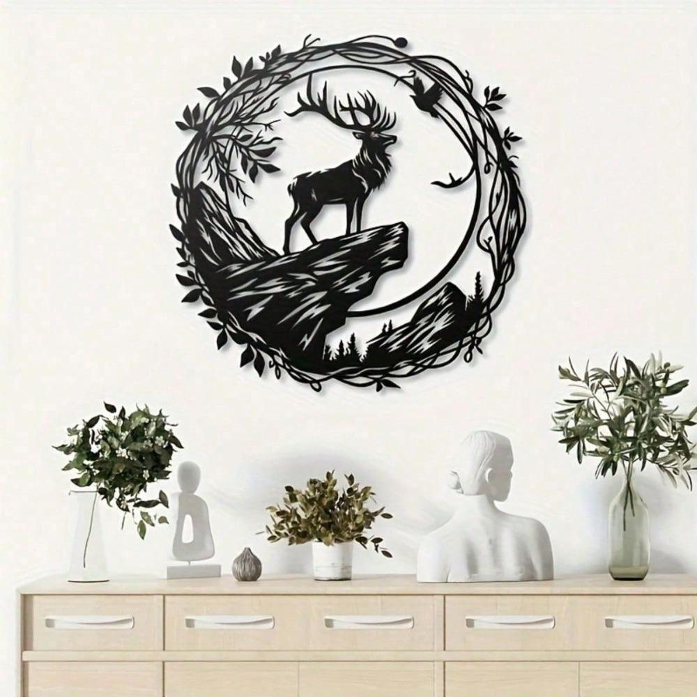 Metal Stag Wall Decor Circular Iron Frame Modern Farmhouse Living Room Wedding Gift Home Hanging Art