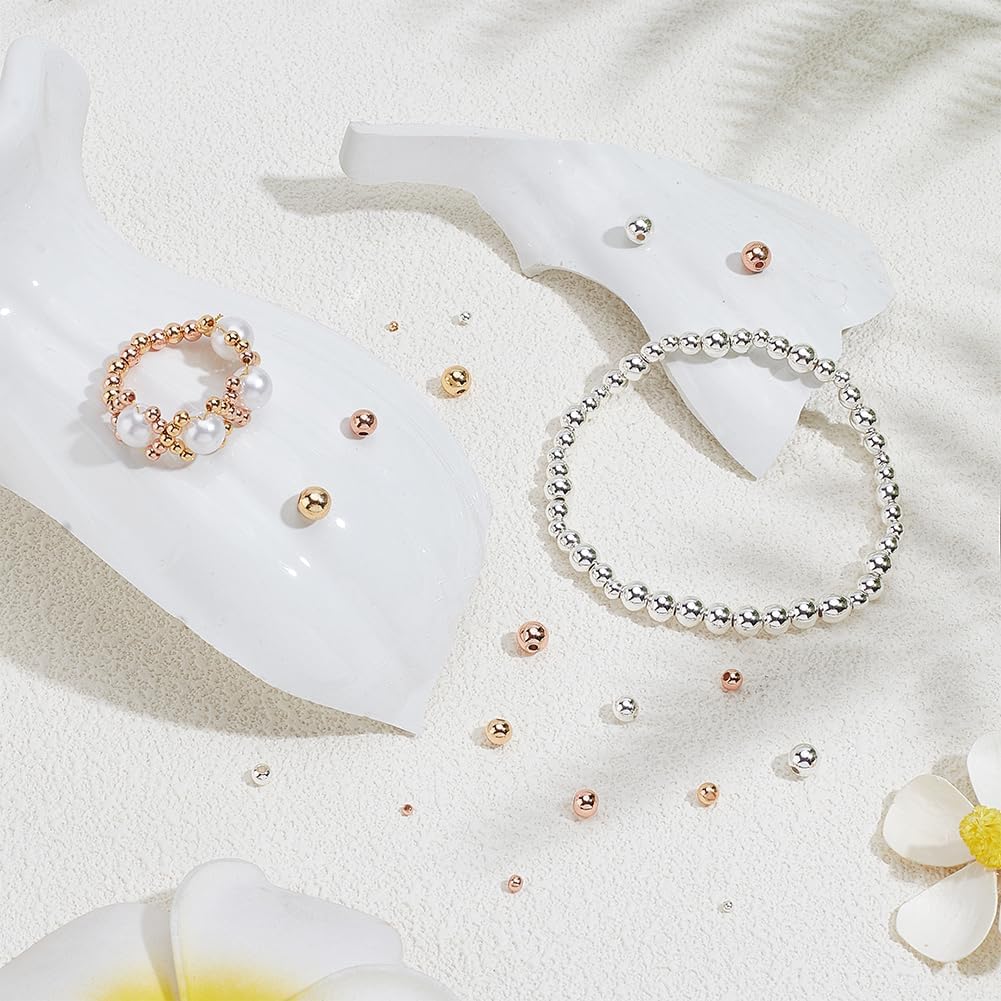 

PH PandaHall 300pcs 5 Sizes Smooth Round Beads 3 Colors Round Spacer Beads Brass Loose Spacers Long-Lasting Plated Brass Beads for Hawaii Layered