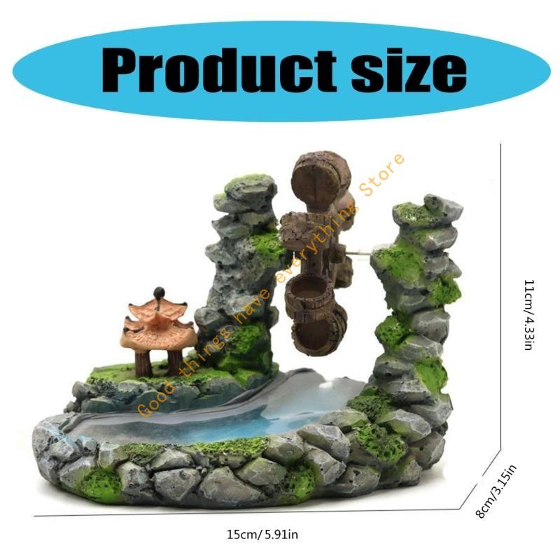 Flowing Waterwheel Statue Fishtanks Landscape Potted Plant Ornament Fish Shelter 55KF