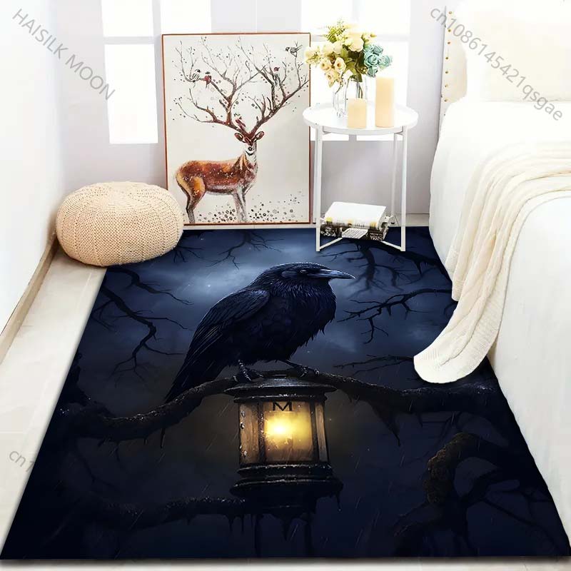 1PC Raven on lantern perch Carpet for Living Room Bedroom Sofa Home Decor Rus Non-slip Floor Mat Luxury Gift