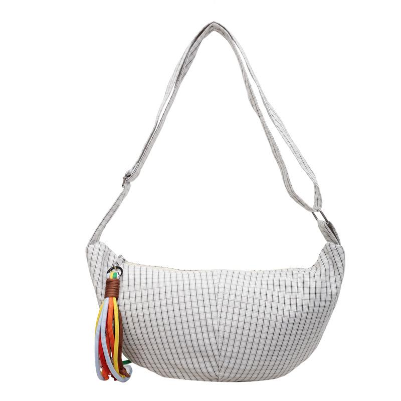 Simple Plaid Canvas Shoulder Bag Large Capacity Casual Crossbody Dumpling Shopping Bag Student Commute Niche Style