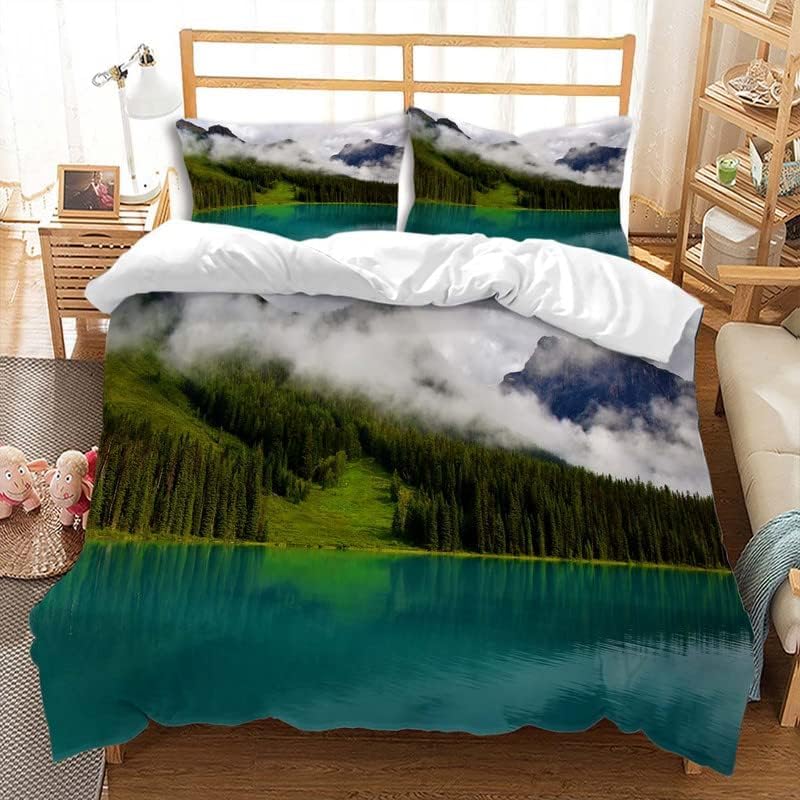 Lake Duvet Cover Sets for Kids Teens Queen Quilt Covers Lightweight Down Bedroom Decor 2 Pillowcases 1 Duvet Cover No Comforter